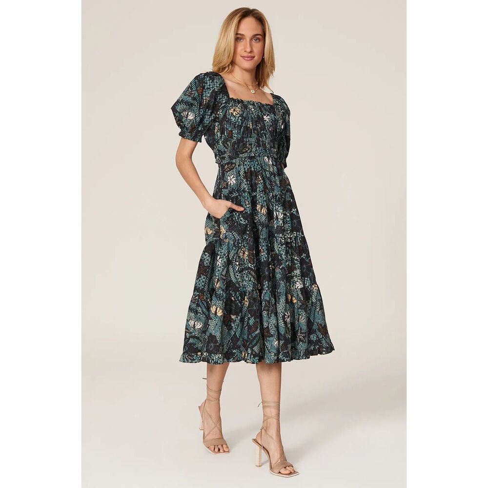 Ulla Johnson Printed Iliana Dress in Blue Green Size 14